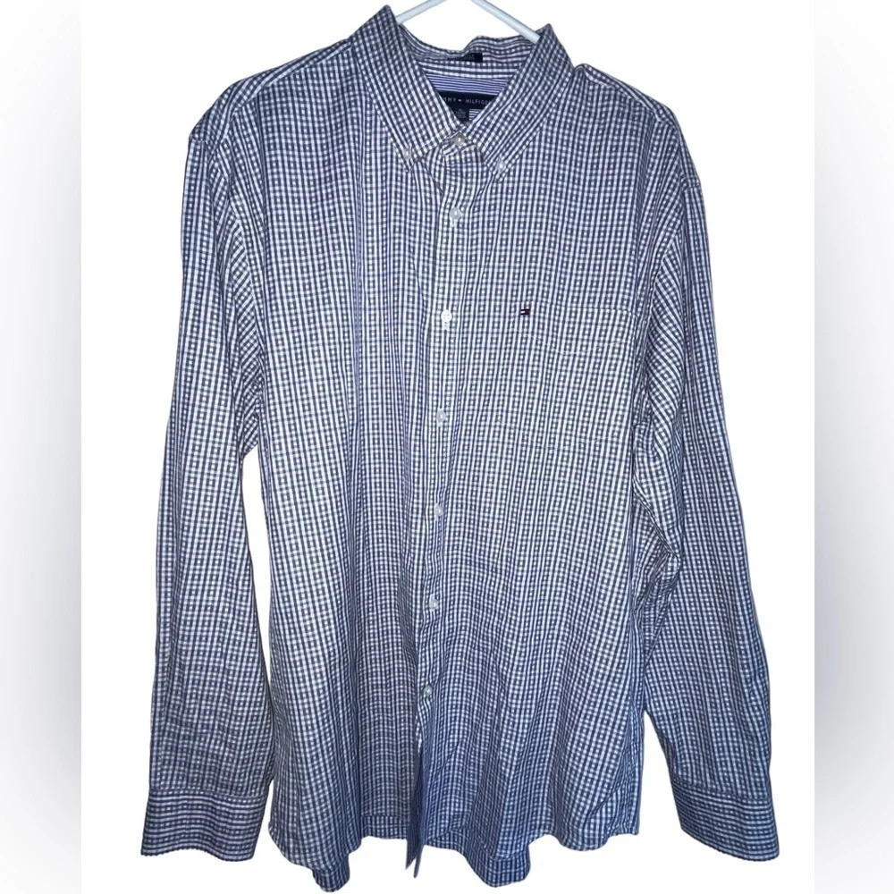 Tommy Hilfiger Custom Fit Long Sleeve Button Up Shirt Mens XL Blue 80s 2 Ply